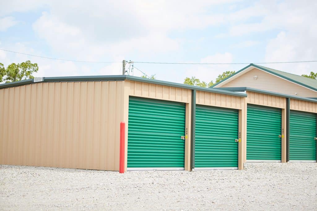 Green Storage Doors on Units at O Road Storage