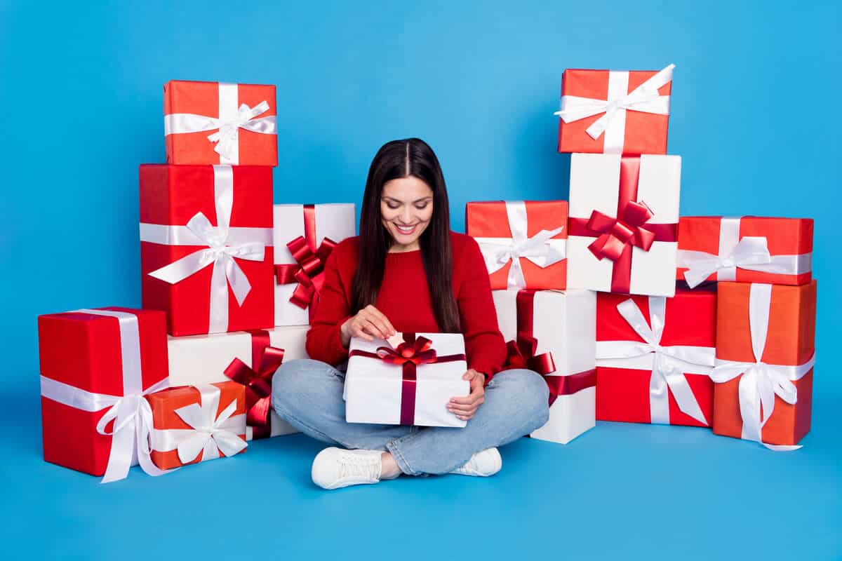 Woman surrounded by gifts
