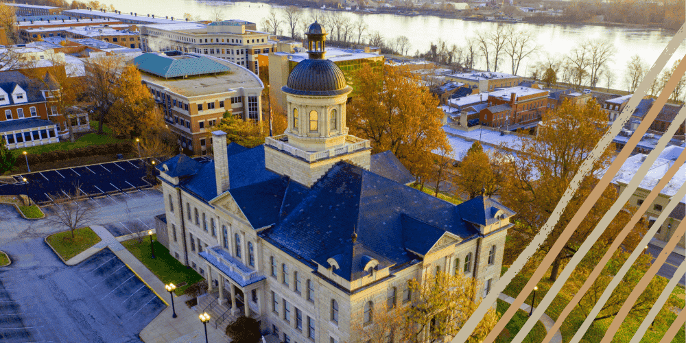 St. Charles County Courthouse in St. Charles, Missouri next to Missouri River
